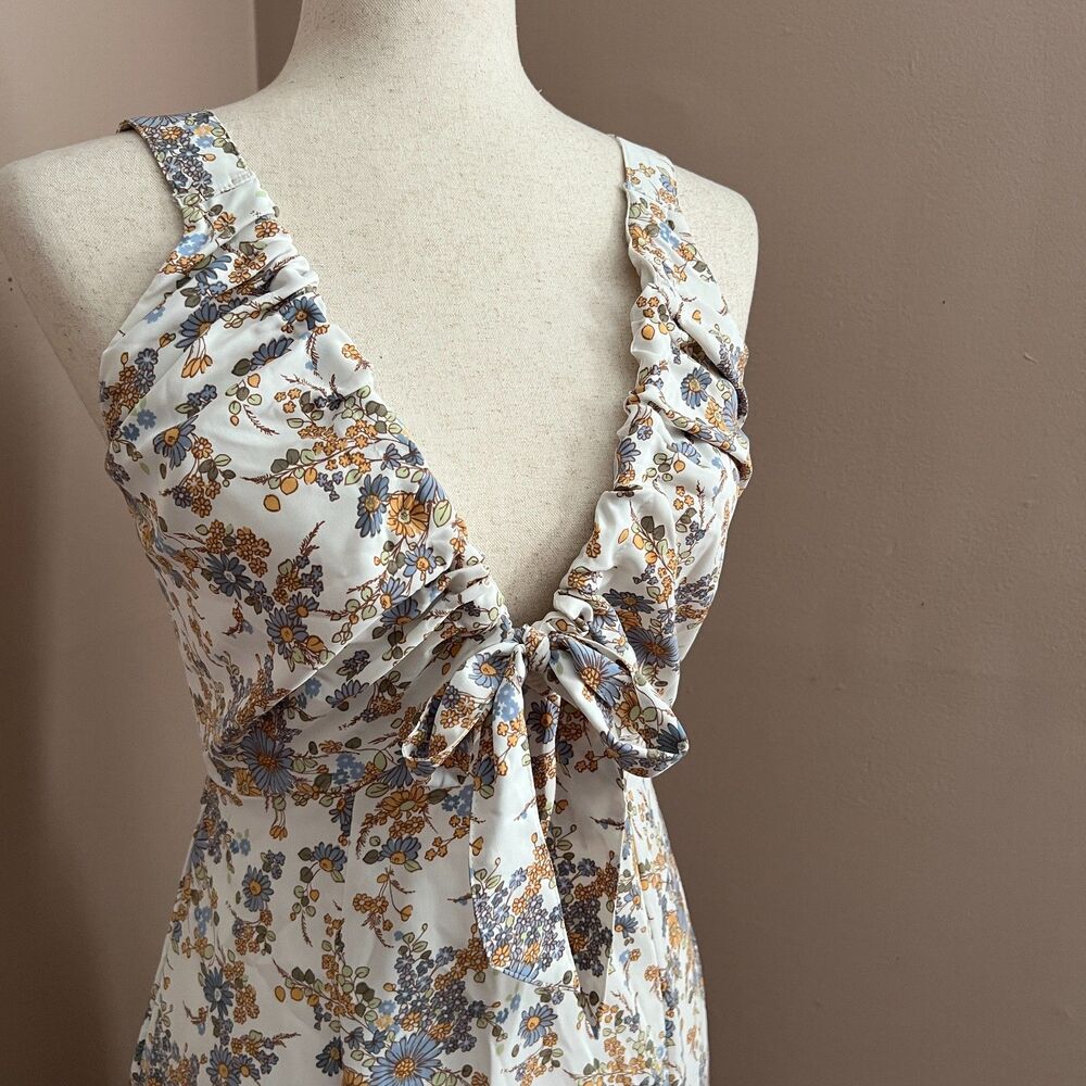 NWT Abercrombie & Fitch Floral Midi Dress Tie Front Sleeveless Cottagecore Sz S - Picture 4 of 12